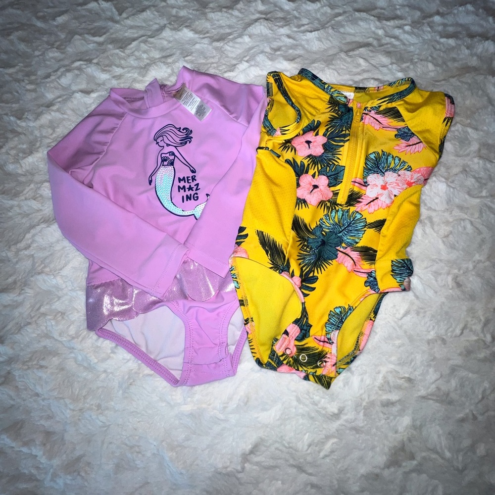 OSHKOSH 24 MONTH LONG SLEEVED BATHING SUIT + CAT&JACK 18 MONTH BATHING SUIT  SET